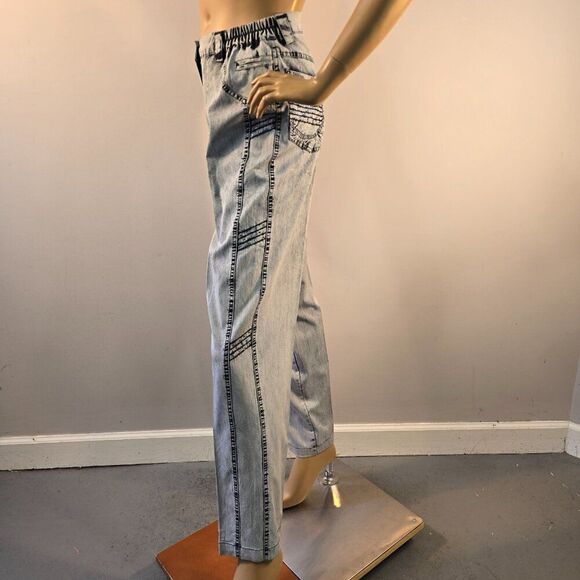 Duran Vintage 80s Acid Wash Pants Womens 28 x 31 Blue Chambray Beads Accents - Picture 5 of 13